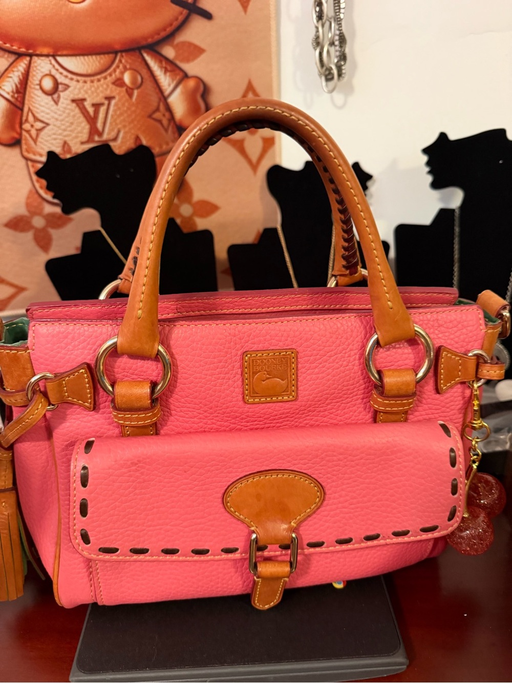 Dooney & Bourke Pink Leather Florentine Satchel with Tan leather Trim